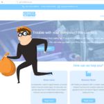 Cartoon character in a mask running with a bag on the GMT Solutions website homepage.